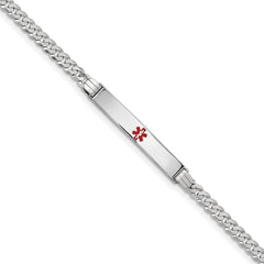 14K White Gold Medical Red Enamel Flat Curb Link ID Bracelet