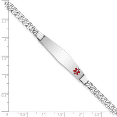 14K WG Medical Soft Diamond Shape Red Enamel Flat Curb Link ID Bracelet