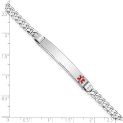 14K White Gold Medical Red Enamel Flat Curb Link ID Bracelet