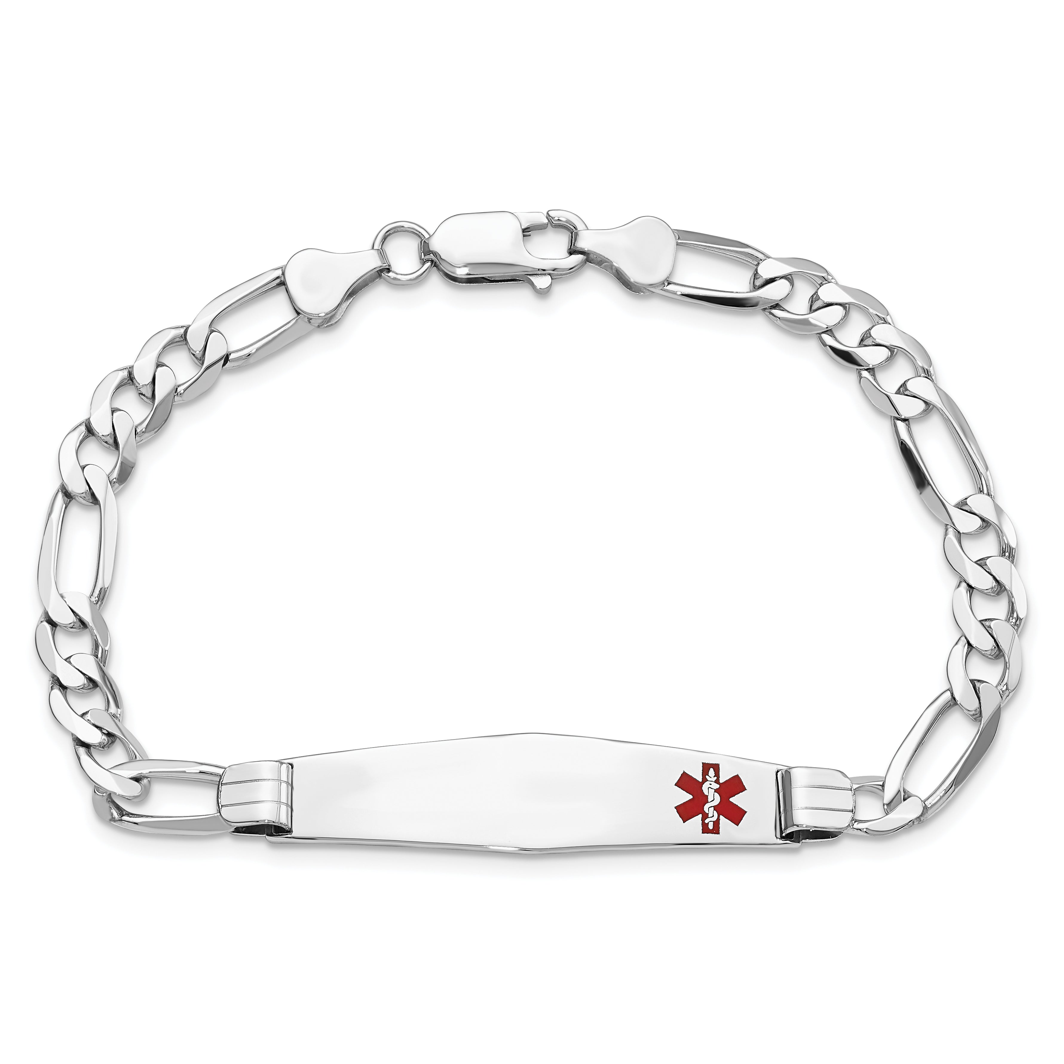 14K WG Medical Soft Diamond Shape Red Enamel Figaro Link ID Bracelet