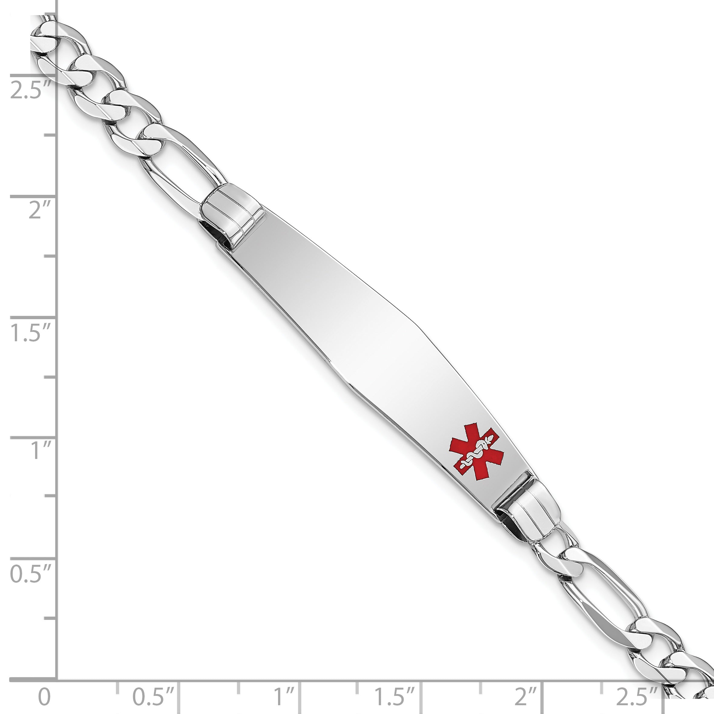 14K WG Medical Soft Diamond Shape Red Enamel Figaro Link ID Bracelet