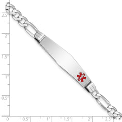 14K WG Medical Soft Diamond Shape Red Enamel Figaro Link ID Bracelet