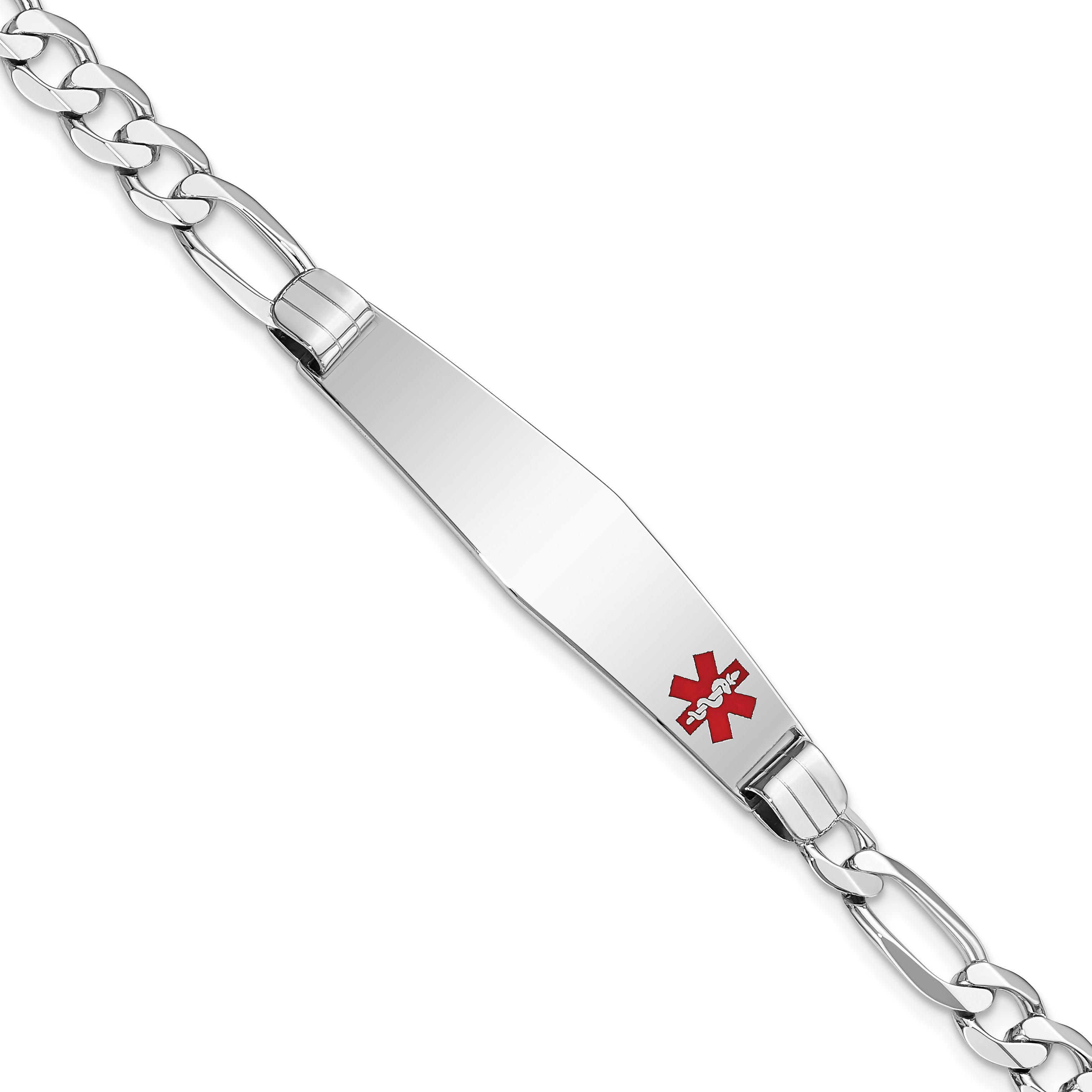 14K WG Medical Soft Diamond Shape Red Enamel Figaro Link ID Bracelet