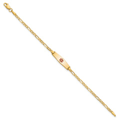 14k Medical Soft Diamond Shape Red Enamel Figaro ID Bracelet