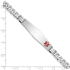 14K WG Medical Soft Diamond Shape Red Enamel Flat Curb Link ID Bracelet