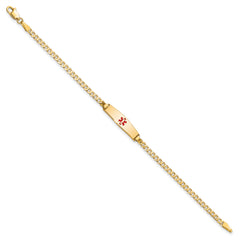 14k Medical Soft Diamond Shape Red Enamel Curb ID Bracelet