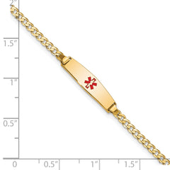 14k Medical Soft Diamond Shape Red Enamel Curb ID Bracelet