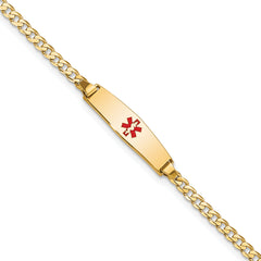 14k Medical Soft Diamond Shape Red Enamel Curb Link ID Bracelet