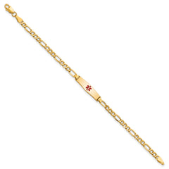 14k Medical Semi-Solid Soft Diamond Shape Red Enamel Figaro ID Bracelet