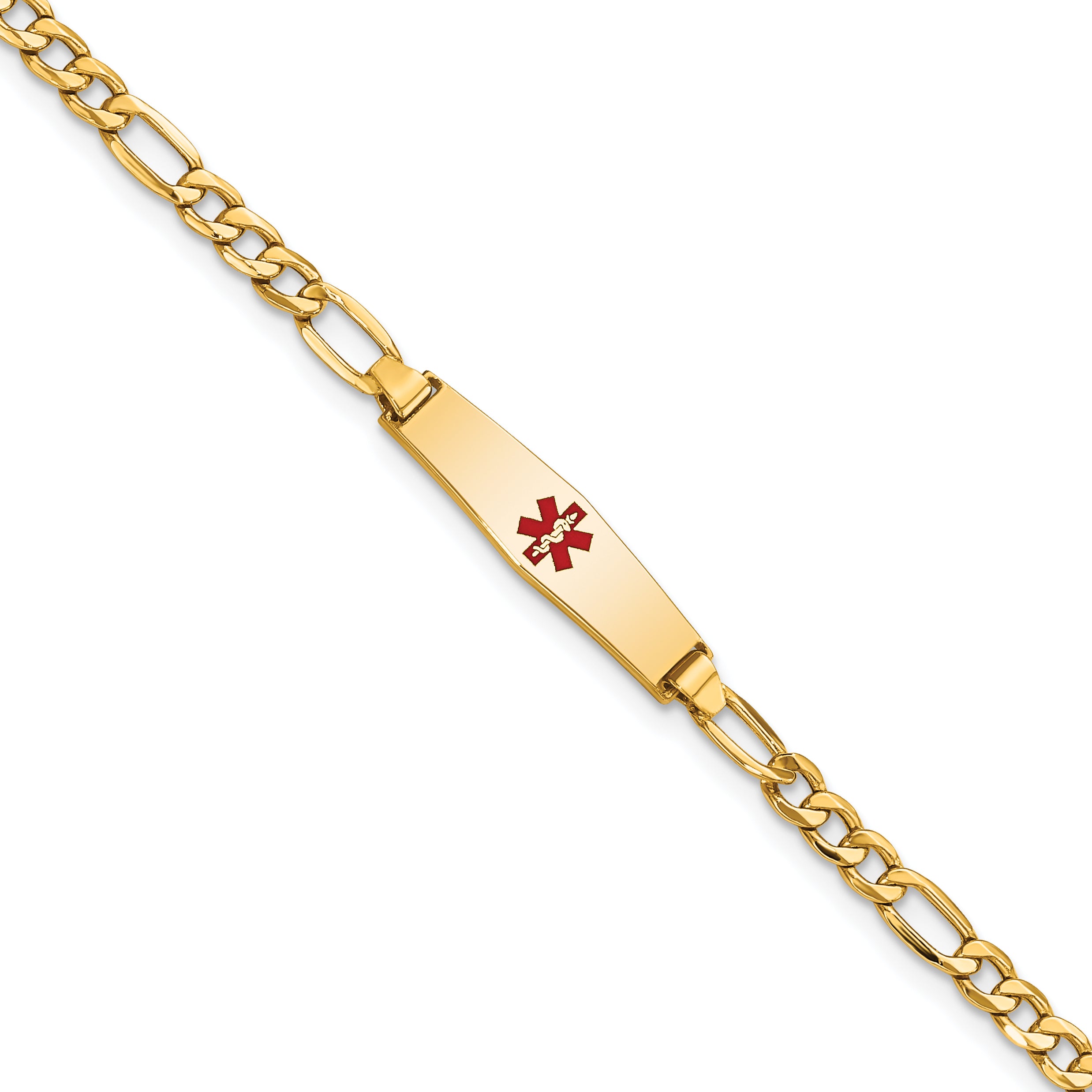 14k Medical Semi-Solid Soft Diamond Shape Red Enamel Figaro ID Bracelet