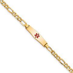 14k Medical Semi-Solid Soft Diamond Shape Red Enamel Figaro ID Bracelet