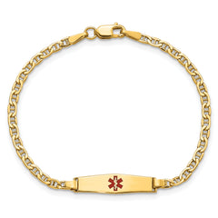 14k Medical Semi-Solid Soft Diamond Shape Red Enamel Anchor ID Bracelet