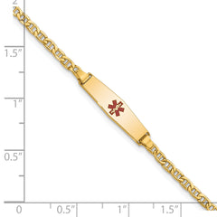 14k Medical Semi-Solid Soft Diamond Shape Red Enamel Anchor ID Bracelet