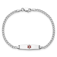 14k WG Medical Semi-Solid Soft Diamond Shape Red Enamel Cuban ID Bracelet