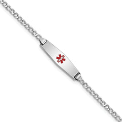 14k WG Medical Semi-Solid Soft Diamond Shape Red Enamel Cuban ID Bracelet