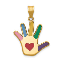 14k Enameled Autism w/Heart Handprint Pendant