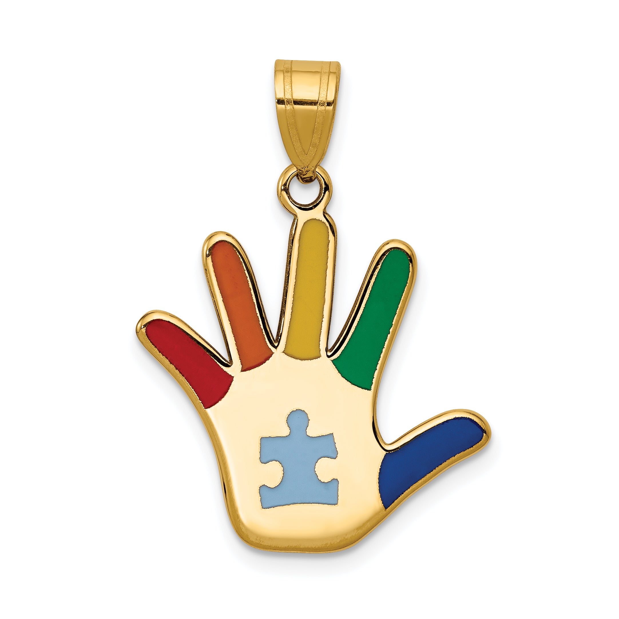 14k Enameled Autism w/Puzzle Piece Handprint Pendant