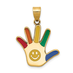 14k Enameled Autism w/Smiley Face Handprint Pendant