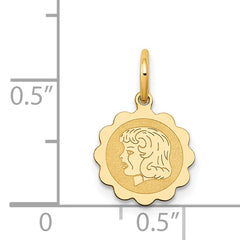 14k Girl Head on .009 Gauge Engravable Scalloped Disc Charm