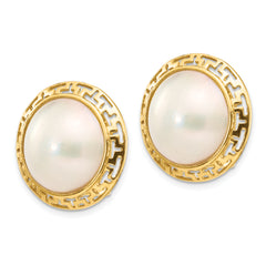 14k 14-15mm White Freshwater Cultured Mabe Pearl Omega Back Earrings