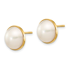 14k 9-10mm White Freshwater Cultured Mabe Pearl Post Earrings