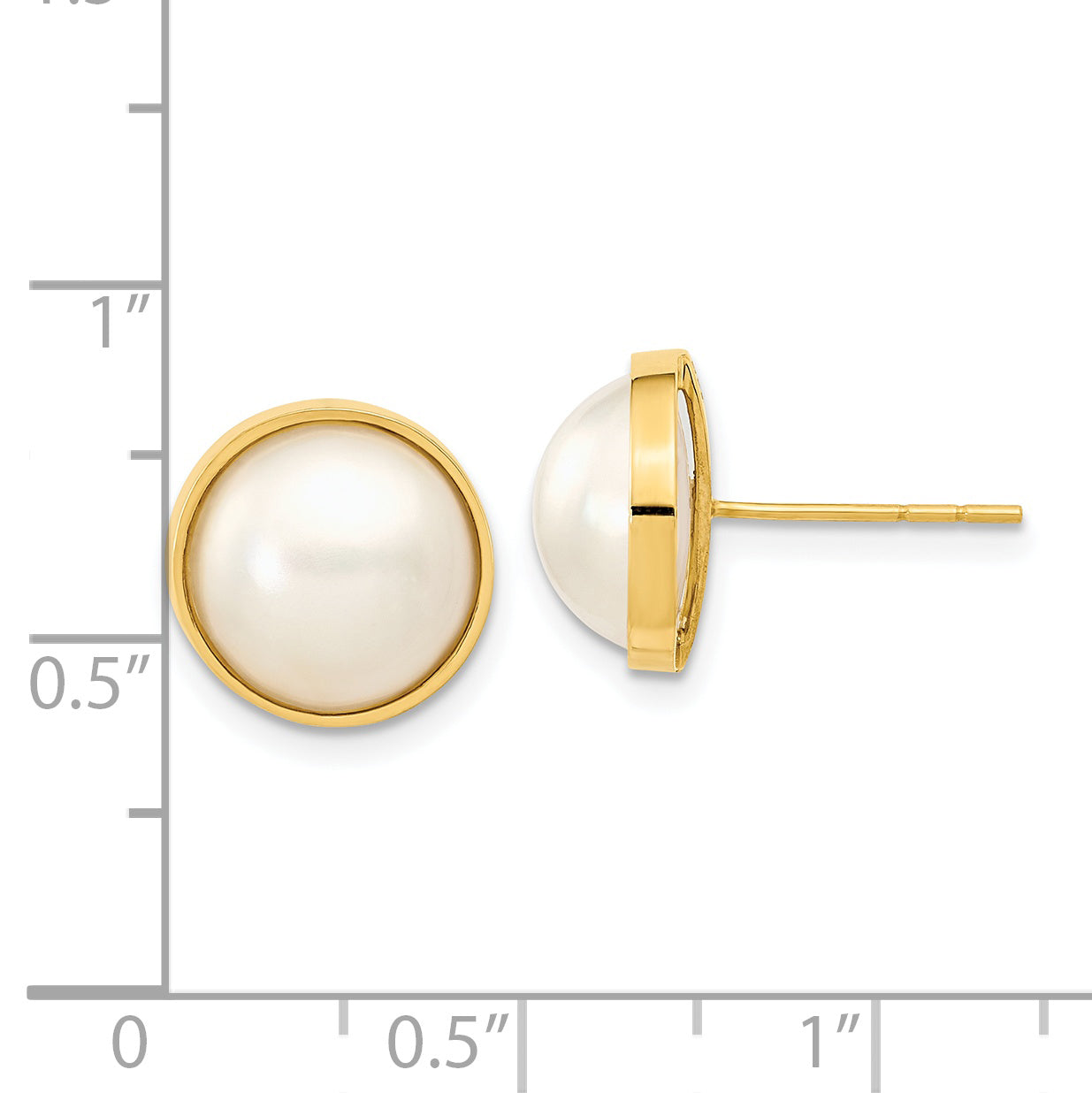 14k 9-10mm White Freshwater Cultured Mabe Pearl Post Earrings