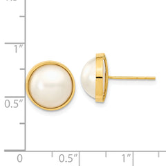 14k 9-10mm White Freshwater Cultured Mabe Pearl Post Earrings