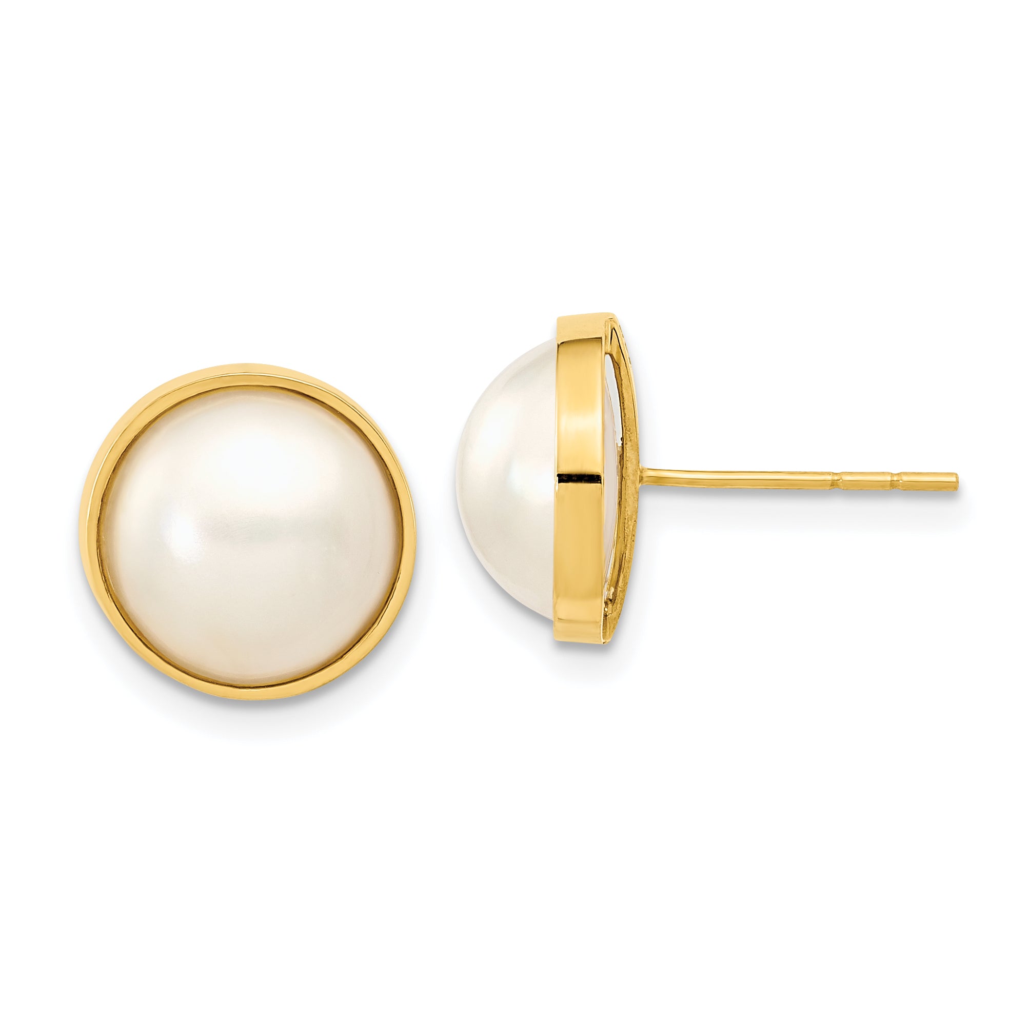 14k 9-10mm White Freshwater Cultured Mabe Pearl Post Earrings