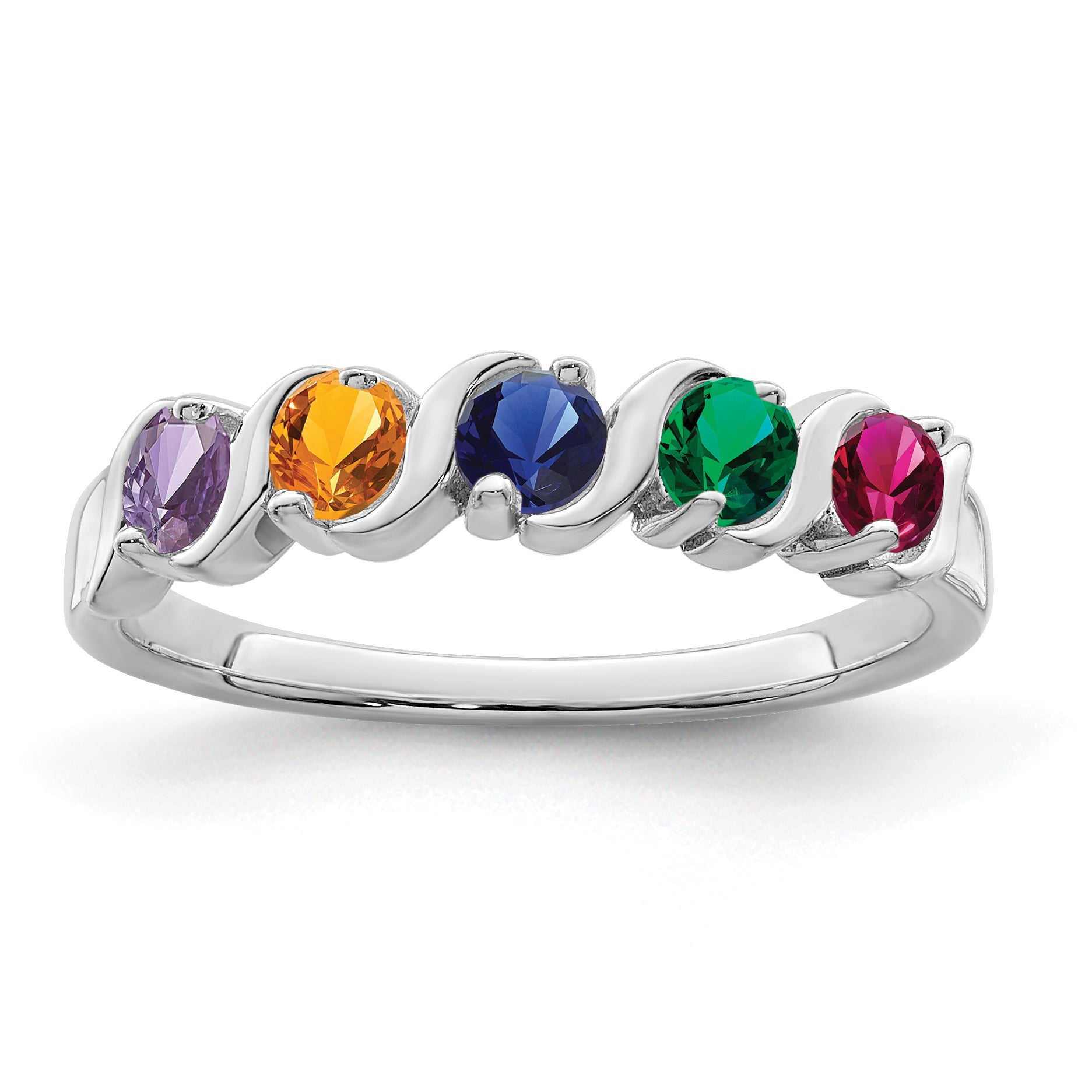 14k White Gold Synthetic Family Jewelry Ring