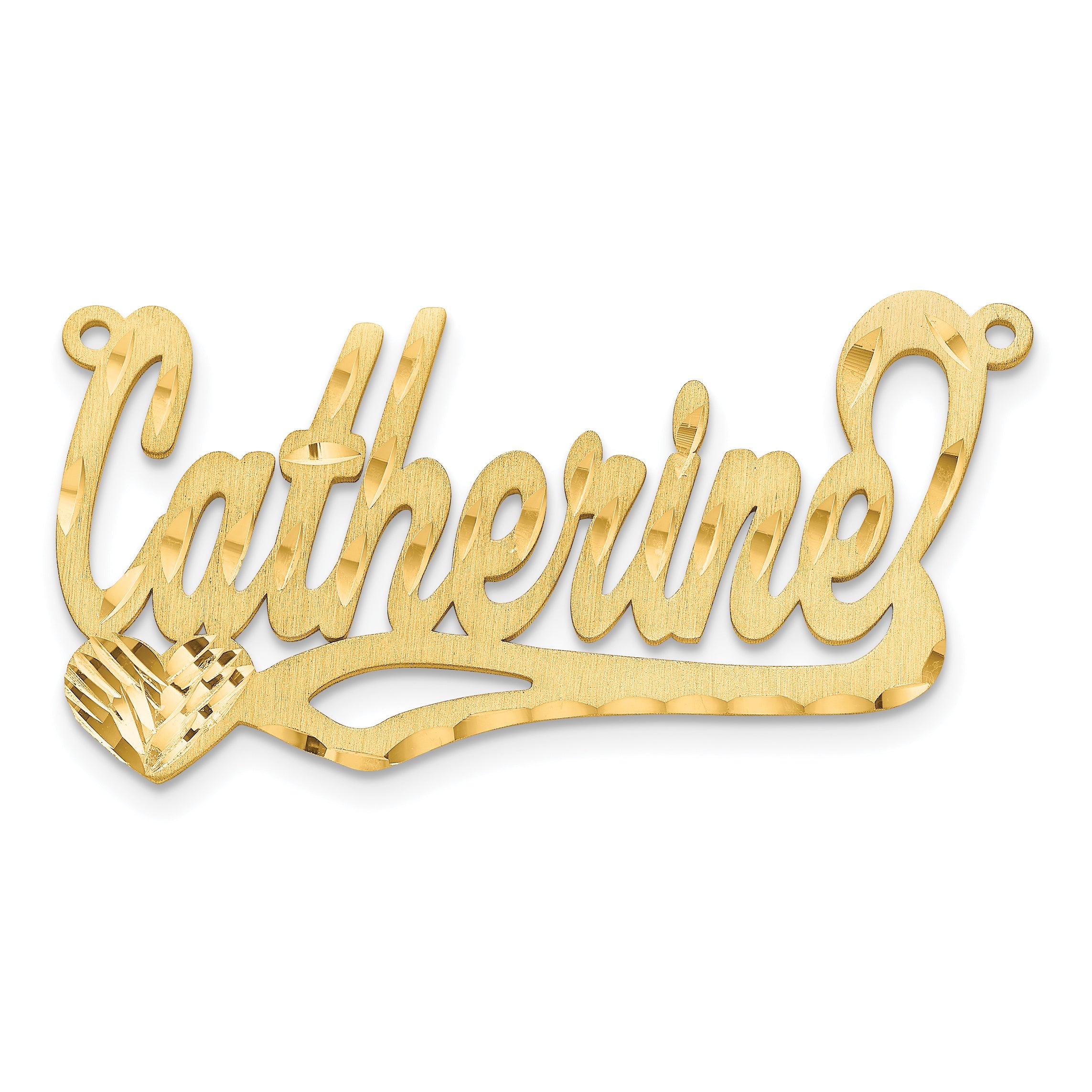 14K Satin Diamond-cut Heart Name Plate