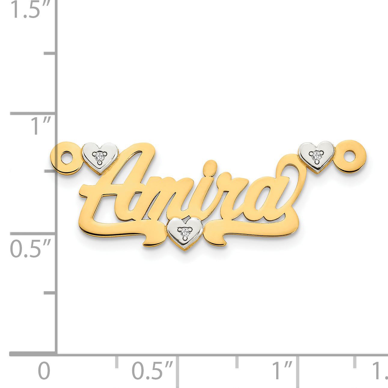 14KY Two-tone 3D with Hearts Diamond Name Plate