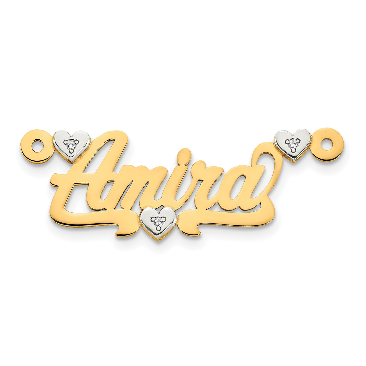 14KY Two-tone 3D with Hearts Diamond Name Plate