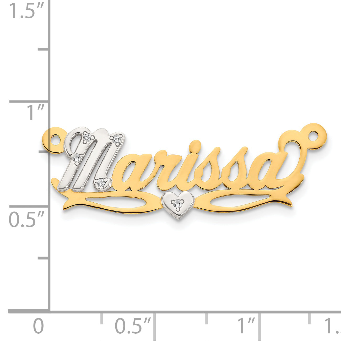 14KY Two-tone 3D with Heart Diamond Name Plate