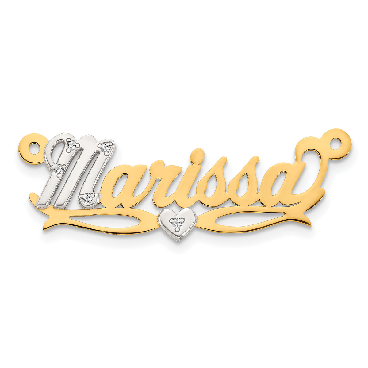 14KY Two-tone 3D with Heart Diamond Name Plate