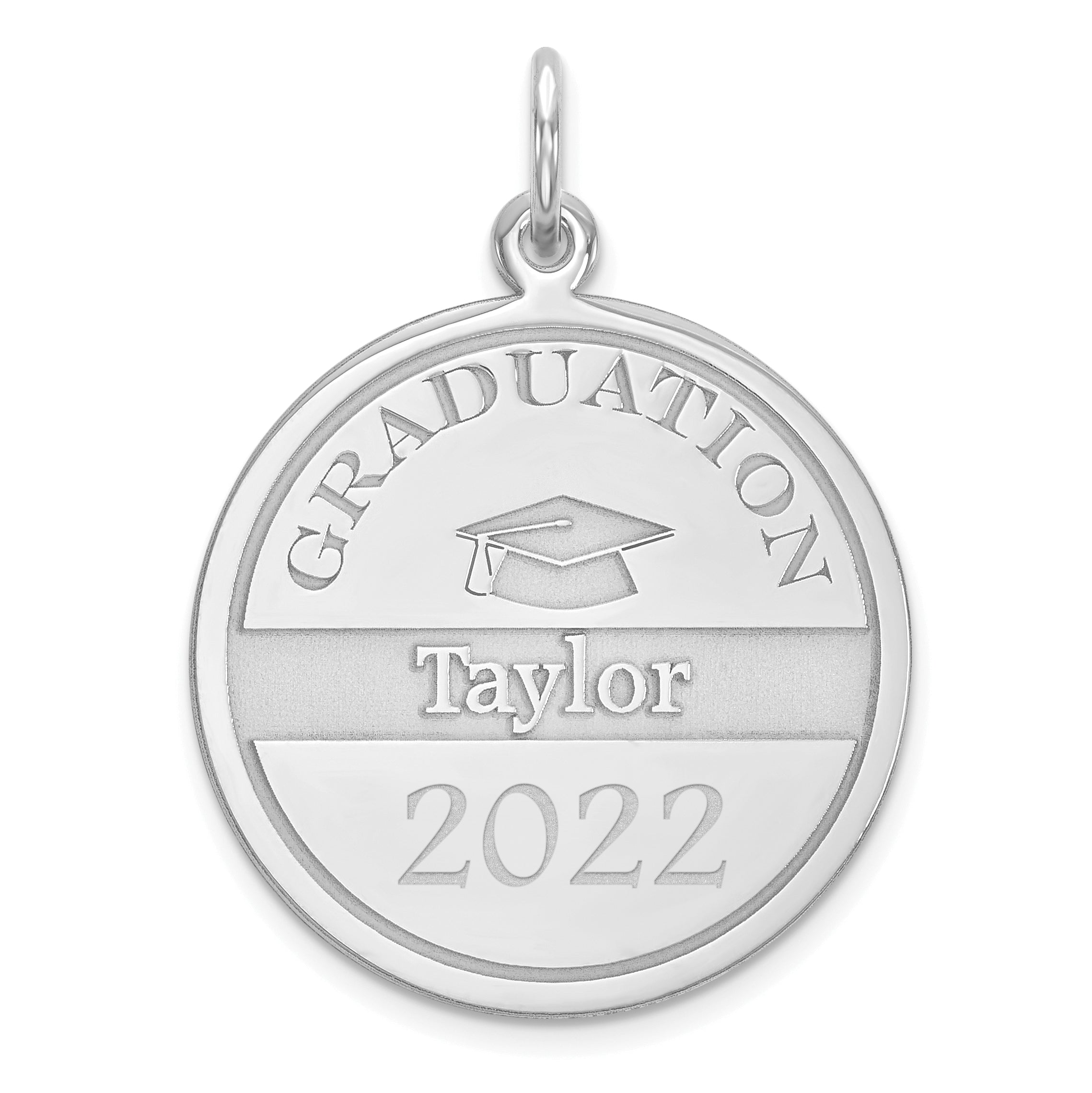 14k White Gold Personalized Graduation Charm