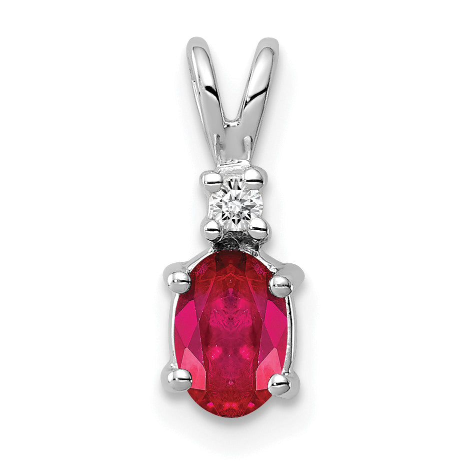 14K White Gold 6x4mm Oval Ruby AA Diamond pendant