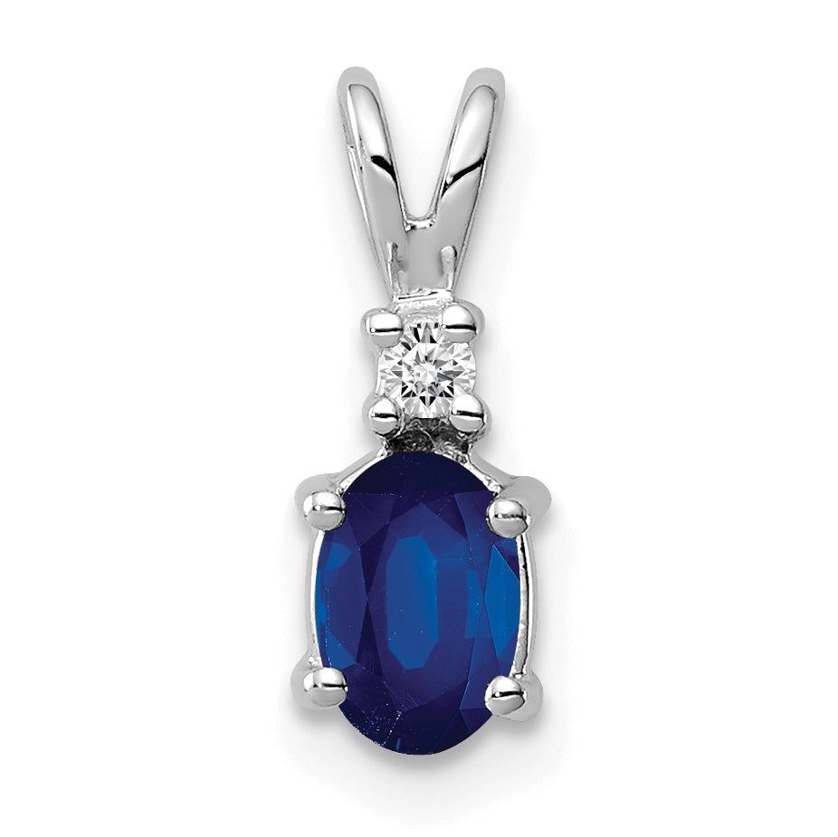 14K White Gold 6x4mm Oval Sapphire AA Diamond pendant