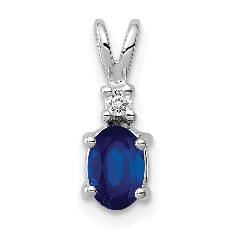 14k White Gold 6x4mm Oval Sapphire AA Diamond pendant