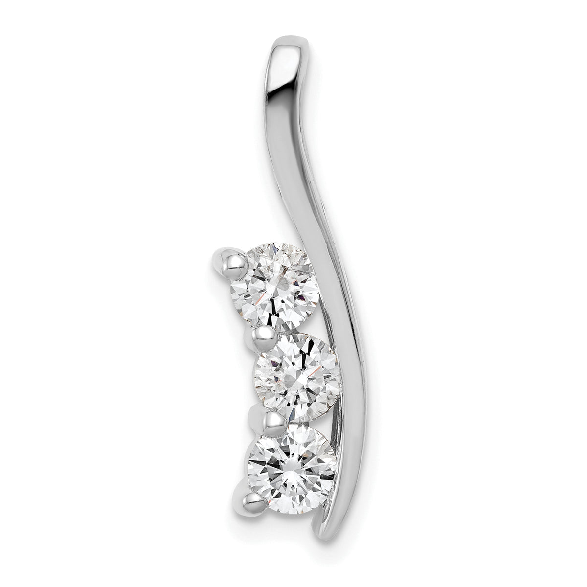 14k White Gold VS Diamond Three Stone Curved Bar Pendant