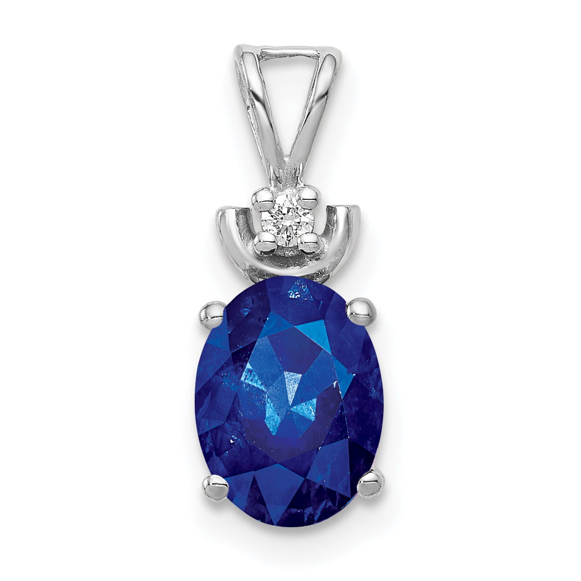 14K White Gold 8x6mm Oval Sapphire A Diamond pendant