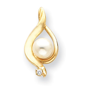 14K 5.5mm White Round Freshwater Cultured Pearl VS Diamond Pendant