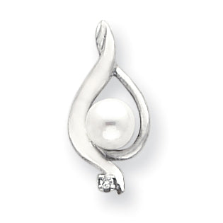 14K White Gold 5.5mm White Freshwater Cultured Pearl VS Diamond Pendant