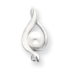 14K White Gold 5.5mm Round Freshwater Cultured Pearl A Diamond Pendant