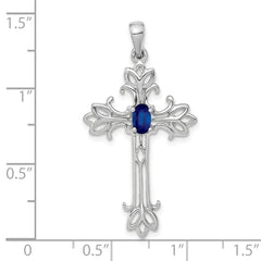 14k White Gold .35 Sapphire Cross Pendant