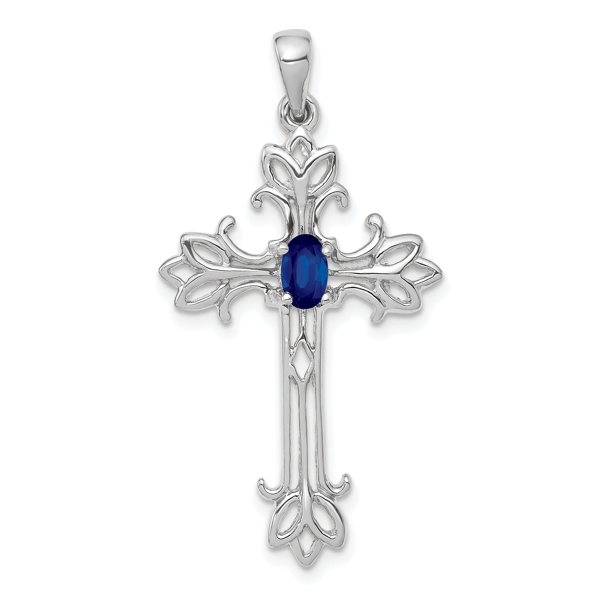 14k White Gold .35 Sapphire Cross Pendant