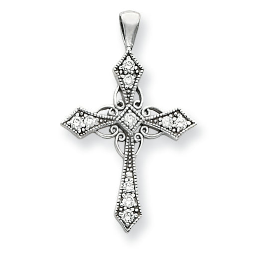 14k White Gold AA Diamond cross pendant