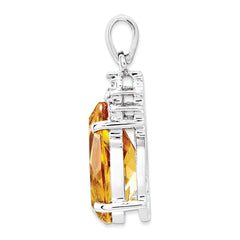 14k White Gold Citrine & Diamond Pendant