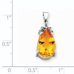 14k White Gold Citrine & Diamond Pendant