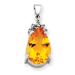 14k White Gold Citrine & Diamond Pendant