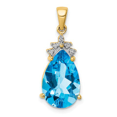 14k Blue Topaz & Diamond Pendant